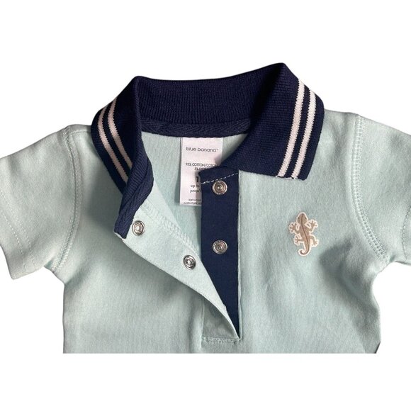 Kushies Blue Banana Desert Cactus Polo Shirt Contrasting Snaps Gecko Newborn - Picture 2 of 8